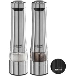 Russell Hobbs Macina Pepe, macina sale e pepe elettrico, ceramica, Macina da fino a grossolano, Illuminazione LED alla base, 2 coperchi, A batteria, Classic Russell Hobbs Macina Pepe, macina sale e pepe elettrico, ceramica, Macina da fino a grossolano, Illuminazione LED alla base, 2 coperchi, A batteria, Classic