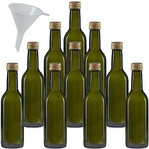MIKKEN - 10 Bottiglie in Vetro Verde 250ml con Tappo & Imbuto MIKKEN - 10 Bottiglie in Vetro Verde 250ml con Tappo & Imbuto