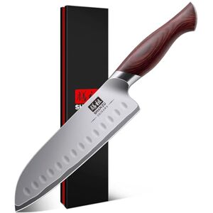 SHAN ZU 18cm Santoku Chef Knife - Acciaio al carbonio alto, Manico ergonomico, Lama ultra affilata SHAN ZU 18cm Santoku Chef Knife - Acciaio al carbonio alto, Manico ergonomico, Lama ultra affilata