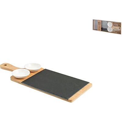 H&H Tagliere in Ardesia e Bambu' con 2 Coppe in Ceramica H&H Tagliere in Ardesia e Bambu' con 2 Coppe in Ceramica