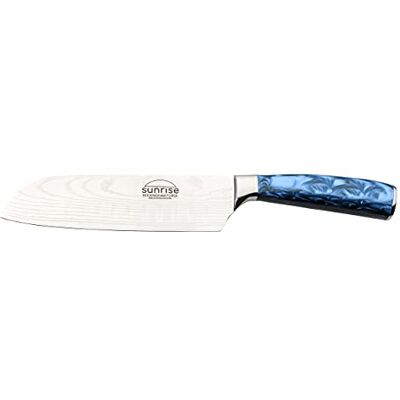 Rio Coltello da cucina giapponese Santoku da 7 pollici della collezione Sunrise, acciaio inossidabile di alta qualità con manici ergonomici in resina, Sapphire, Rio Coltello da cucina giapponese Santoku da 7 pollici della collezione Sunrise, acciaio inossidabile di alta qualità con manici ergonomici in resina, Sapphire,