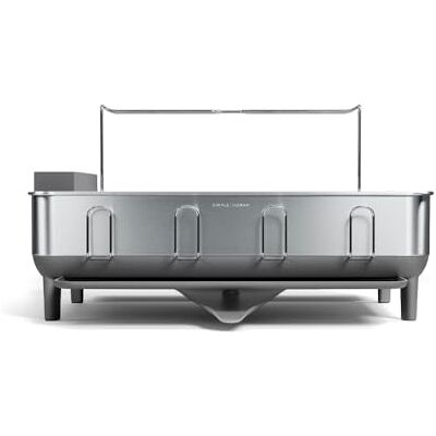 simplehuman Scolapiatti con telaio in acciaio, scolapiatti e scolapiatti con portaposate, cucina, grande, grigio, acciaio inox spazzolato, 5 anni di garanzia simplehuman Scolapiatti con telaio in acciaio, scolapiatti e scolapiatti con portaposate, cucina, grande, grigio, acciaio inox spazzolato, 5 anni di garanzia