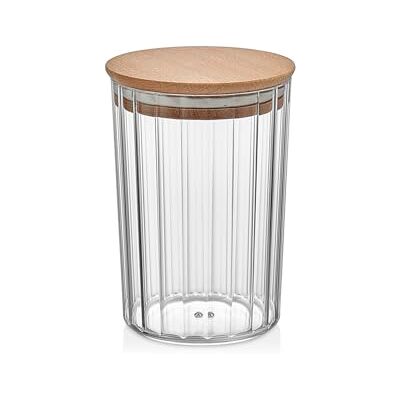 H&H , Barattolo in Polistirene Ondulato con Tappo in Legno e Guarnizione in Silicone, Trasparente, 2,2 Litri BPA Free, Idoneo al Contatto con Alimenti H&H , Barattolo in Polistirene Ondulato con Tappo in Legno e Guarnizione in Silicone, Trasparente, 2,2 Litri BPA Free, Idoneo al Contatto con Alimenti