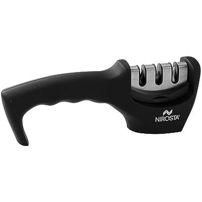 Nirosta Fackelmann affilatore di coltelli 3 passi, ABS, Nero e Acciaio Inox Nirosta Fackelmann affilatore di coltelli 3 passi, ABS, Nero e Acciaio Inox