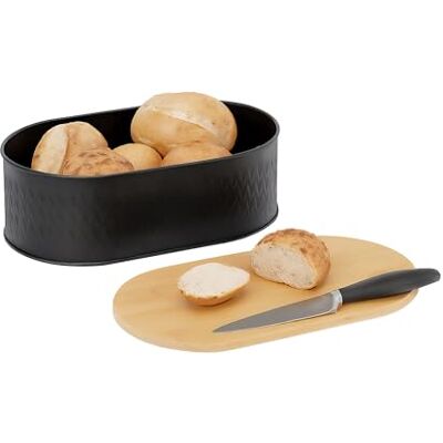 Relaxdays Cassetta Portapane con Coperchio Tagliere in Bambù, Contenitore Porta Pane, Salvafreschezza, 12x33,5x18 cm Relaxdays Cassetta Portapane con Coperchio Tagliere in Bambù, Contenitore Porta Pane, Salvafreschezza, 12x33,5x18 cm