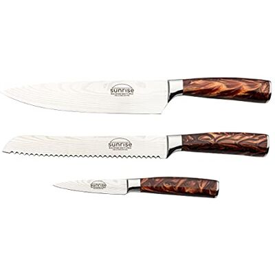 Rio Set collezione Sunrise 3 coltelli da cucina in acciaio inossidabile di alta qualità con manici in resina manici in resina Coltello da chef, spelucchino e coltello da pane Rio Set collezione Sunrise 3 coltelli da cucina in acciaio inossidabile di alta qualità con manici in resina manici in resina Coltello da chef, spelucchino e coltello da pane
