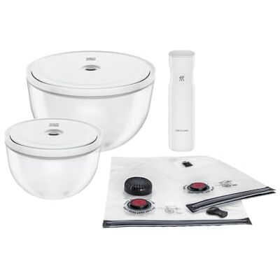 ZWILLING Fresh & Save BOWLS Set di 9 pezzi per sottovuoto, ciotola di vetro M-18 cm, lunghezza 24 cm, sacchetto pompa ZWILLING Fresh & Save BOWLS Set di 9 pezzi per sottovuoto, ciotola di vetro M-18 cm, lunghezza 24 cm, sacchetto pompa