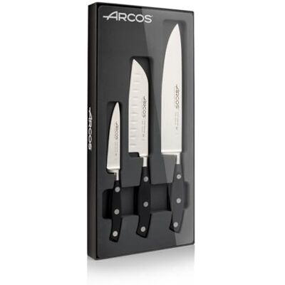 Arcos Riviera Set di coltelli da cucina (mondatore + 1 Santoku + 1 coltello chef) acciaio inossidabile forgiato Nitrum manico pom, colore: nero Arcos Riviera Set di coltelli da cucina (mondatore + 1 Santoku + 1 coltello chef) acciaio inossidabile forgiato Nitrum manico pom, colore: nero