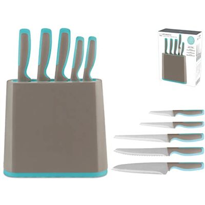 H&H Ceppo 5 Coltelli, Acciaio/Inox, Magnetico, Manico In Termoplastic Rubbers, Azzurro H&H Ceppo 5 Coltelli, Acciaio/Inox, Magnetico, Manico In Termoplastic Rubbers, Azzurro