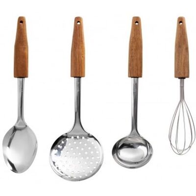 Husla Set da cucina in acciaio inox/legno, acciaio Husla Set da cucina in acciaio inox/legno, acciaio