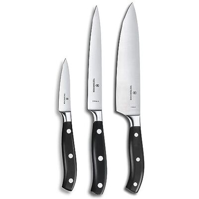 Victorinox , set di 3 coltelli da cucina Grand Maître in confezione regalo, per sfilettare, nero Victorinox , set di 3 coltelli da cucina Grand Maître in confezione regalo, per sfilettare, nero
