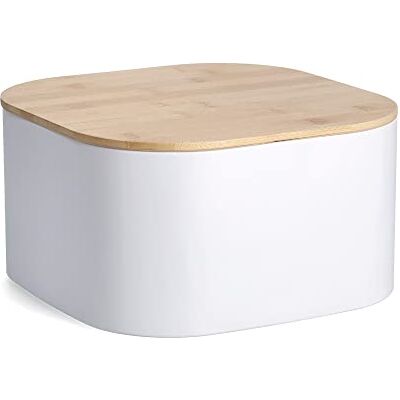 Zeller Contenitore per il pane con coperchio in bambù, in metallo, 26,5 x 26,5 x 14,5 cm, colore: Bianco Zeller Contenitore per il pane con coperchio in bambù, in metallo, 26,5 x 26,5 x 14,5 cm, colore: Bianco