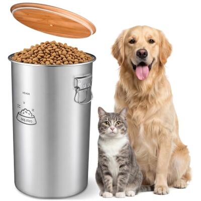 VEVOR Contenitore in Acciaio Inox per Cibo Secco Alimenti per Cane 35 Litri con Coperchio Ermetico, Manico Doppio, Dispenser per Cibo per Gatto, Riso, Farina, Mais, Cereali, Alimenti Secchi, 14 kg VEVOR Contenitore in Acciaio Inox per Cibo Secco Alimenti per Cane 35 Litri con Coperchio Ermetico, Manico Doppio, Dispenser per Cibo per Gatto, Riso, Farina, Mais, Cereali, Alimenti Secchi, 14 kg