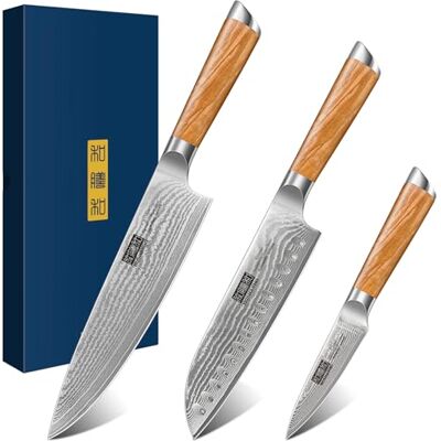 Set di coltelli da cucina damasco HOSHANHO - Chef, Santoku, Pelapatate Set di coltelli da cucina damasco HOSHANHO - Chef, Santoku, Pelapatate
