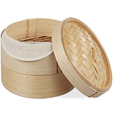 Relaxdays Vaporiera Cinese in Bambù, Cestello a 2 Piani per Cottura a Vapore, per Riso & Verdure, Ø 20,5 cm, Naturale Relaxdays Vaporiera Cinese in Bambù, Cestello a 2 Piani per Cottura a Vapore, per Riso & Verdure, Ø 20,5 cm, Naturale