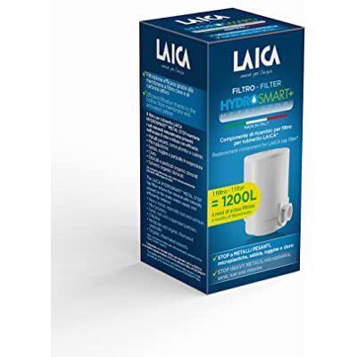 Laica Cartuccia Filtro Acqua di Ricambio HYDROSMART+™ Metal Stop Compatibile con Filtro Rubinetto e Filtro Rubinetto Genova 4 Mesi di Acqua Filtrata, Riduce Metalli Pesanti e Cloro Laica Cartuccia Filtro Acqua di Ricambio HYDROSMART+™ Metal Stop Compatibile con Filtro Rubinetto e Filtro Rubinetto Genova 4 Mesi di Acqua Filtrata, Riduce Metalli Pesanti e Cloro