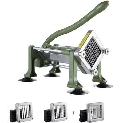 VEVOR Tagliapatatine Fritte con Lame in Acciaio Inossidabile 12,7 mm 9,52 mm e 6,35 mm Affettatrice per Patate con Ventose, Tagliapatate Manuale per Patate, Patatine Fritte, Cetrioli, Verdure, Verde VEVOR Tagliapatatine Fritte con Lame in Acciaio Inossidabile 12,7 mm 9,52 mm e 6,35 mm Affettatrice per Patate con Ventose, Tagliapatate Manuale per Patate, Patatine Fritte, Cetrioli, Verdure, Verde
