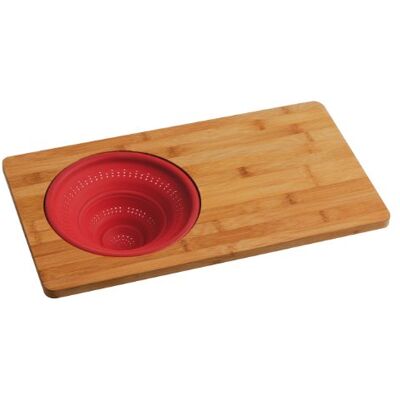 PREMIER Housewares Tagliere con Scolapasta Pieghevole in Silicone, bambù PREMIER Housewares Tagliere con Scolapasta Pieghevole in Silicone, bambù