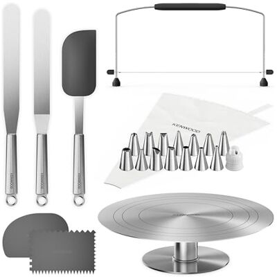 Kenwood Decorating Set di Pasticceria, Vassoio per Torte in Acciaio Inossidabile, Spatole, Sacca a Poche e Manicotto per Decorazione in Acciaio Inossidabile Kenwood Decorating Set di Pasticceria, Vassoio per Torte in Acciaio Inossidabile, Spatole, Sacca a Poche e Manicotto per Decorazione in Acciaio Inossidabile