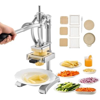 VEVOR Tagliapatate Commerciale, in Acciaio Inossidabile con 3 Lame di Ricambio,12,7/9,525/6,35 mm, una Lama per Spremitura Tagliapatate Manuale con Maestria per Ristoranti, Caffè, Bistrot VEVOR Tagliapatate Commerciale, in Acciaio Inossidabile con 3 Lame di Ricambio,12,7/9,525/6,35 mm, una Lama per Spremitura Tagliapatate Manuale con Maestria per Ristoranti, Caffè, Bistrot