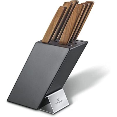 Victorinox Swiss Modern Ceppo di coltelli professionali con contenuto, 6 pezzi, incl. 6 coltelli da chef con manico in legno, nero Victorinox Swiss Modern Ceppo di coltelli professionali con contenuto, 6 pezzi, incl. 6 coltelli da chef con manico in legno, nero
