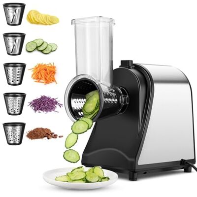 COOCHEER Taglia Verdure Elettrico 250W, Tagliaverdure Grattugia Multifunzione Affettaverdure con 5 Tamburi di Taglio in Acciaio Inox per una Preparazione e Facile di Frutta, Verdura e Formaggio COOCHEER Taglia Verdure Elettrico 250W, Tagliaverdure Grattugia Multifunzione Affettaverdure con 5 Tamburi di Taglio in Acciaio Inox per una Preparazione e Facile di Frutta, Verdura e Formaggio