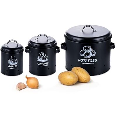 Relaxdays Contenitori Porta Patate Cipolle e Aglio, Set da 3 Barattoli da Cucina, Coperchio e Fori Relaxdays Contenitori Porta Patate Cipolle e Aglio, Set da 3 Barattoli da Cucina, Coperchio e Fori