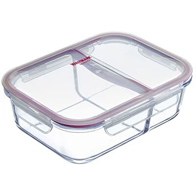 Contenitore di conservazione in vetro Westmark - Due scomparti - A prova di aria - Sicuro per microonde e forno - 20,7x15,4x7cm Contenitore di conservazione in vetro Westmark - Due scomparti - A prova di aria - Sicuro per microonde e forno - 20,7x15,4x7cm