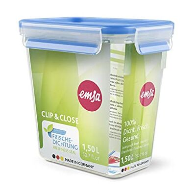 Emsa rettangolare contenitore di alimento con coperchio, 1,6 litri, trasparente / blu, Clip & Chiudi Emsa rettangolare contenitore di alimento con coperchio, 1,6 litri, trasparente / blu, Clip & Chiudi