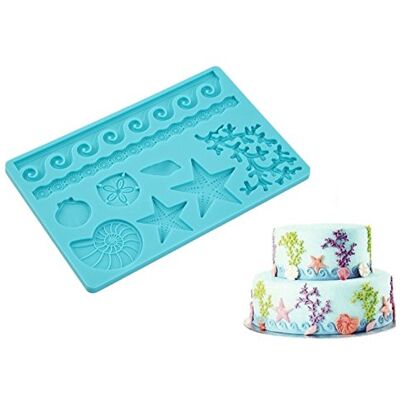 Candy , stampo 3D per torte, in silicone, a forma di conchiglie, mare, onde, stampo per decorazione torte, per cioccolato, fondant, motivo: vacanze, estate Candy , stampo 3D per torte, in silicone, a forma di conchiglie, mare, onde, stampo per decorazione torte, per cioccolato, fondant, motivo: vacanze, estate