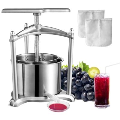 VEVOR Spremiagrumi per vino frutta, 5,5 l, 2 fusti in acciaio inox, macchina per succo manuale, sidro, mela, uva, verdure, miele, olio d'oliva con manico a T, struttura triangolare per cucina VEVOR Spremiagrumi per vino frutta, 5,5 l, 2 fusti in acciaio inox, macchina per succo manuale, sidro, mela, uva, verdure, miele, olio d'oliva con manico a T, struttura triangolare per cucina