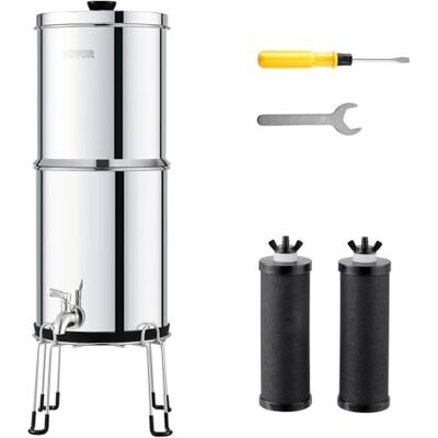VEVOR Sistema di Filtraggio Acqua a Gravità, Sistema Filtraggio in Acciaio Inox 304 da 2,25 G, Riduce Piombo e Cloro, con 2 Filtri al Carbone e Rubinetto e Supporto, Sistema di Filtraggio Casa Camper VEVOR Sistema di Filtraggio Acqua a Gravità, Sistema Filtraggio in Acciaio Inox 304 da 2,25 G, Riduce Piombo e Cloro, con 2 Filtri al Carbone e Rubinetto e Supporto, Sistema di Filtraggio Casa Camper