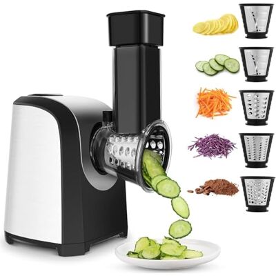 COOCHEER Grattugia Elettrica 5 in 1 Tagliaverdure 5 in 1 con grattugia patate e grattugia per verdure, per formaggi, noci, rosti, tritatutto COOCHEER Grattugia Elettrica 5 in 1 Tagliaverdure 5 in 1 con grattugia patate e grattugia per verdure, per formaggi, noci, rosti, tritatutto