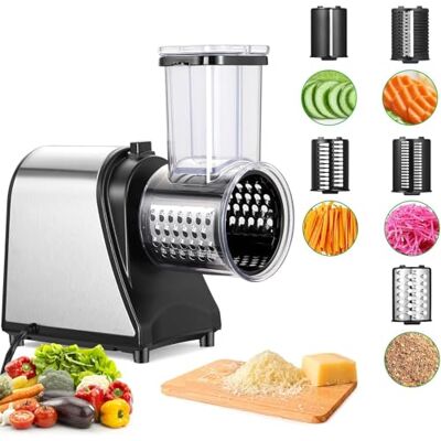 COOCHEER Tagliaverdure Elettrico 250W Migliorato Grattugia Elettrica in Acciaio Inox 5 Lame per Varie Verdure e Frutta Secca COOCHEER Tagliaverdure Elettrico 250W Migliorato Grattugia Elettrica in Acciaio Inox 5 Lame per Varie Verdure e Frutta Secca