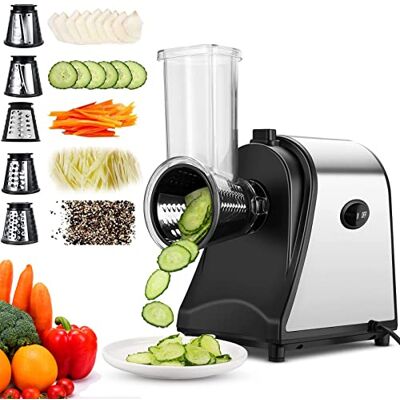COOCHEER Taglia Verdure Elettrico 250W, 5-in-1 Professionale Grattugia Tritatutto Affettaverdure Multifunzione con 5 Lame in Acciaio Inox per Verdure/Parmigiano/Frutta COOCHEER Taglia Verdure Elettrico 250W, 5-in-1 Professionale Grattugia Tritatutto Affettaverdure Multifunzione con 5 Lame in Acciaio Inox per Verdure/Parmigiano/Frutta