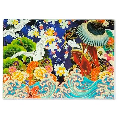 Excelsa Kimono Tagliere in Vetro Decorato, Stile Orientale, 25x35 cm, Multicolore, con Base Antiscivolo Excelsa Kimono Tagliere in Vetro Decorato, Stile Orientale, 25x35 cm, Multicolore, con Base Antiscivolo
