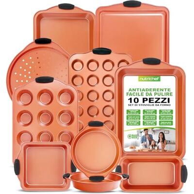 Nutrichef Chef Set di 10 Pezzi da Forno - Acciaio al Carbonio Antiaderente Nutrichef Chef Set di 10 Pezzi da Forno - Acciaio al Carbonio Antiaderente