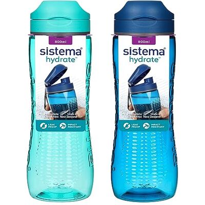 Sistema Hydrate Tritan Active Sports Water Bottle 800 ml Borraccia a prova di perdite Senza BPA Ocean Blue e Minty Teal 2 pezzi Sistema Hydrate Tritan Active Sports Water Bottle 800 ml Borraccia a prova di perdite Senza BPA Ocean Blue e Minty Teal 2 pezzi