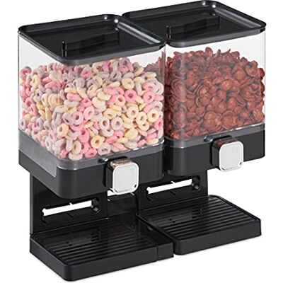 Relaxdays Dispenser Cereali Doppio, Distributore per i Corn Flakes, i Cioccolatini e i Dolcetti, in Plastica, Nero Relaxdays Dispenser Cereali Doppio, Distributore per i Corn Flakes, i Cioccolatini e i Dolcetti, in Plastica, Nero