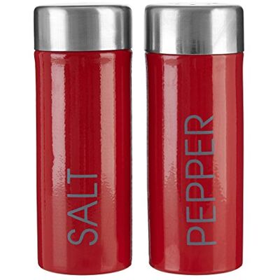 PREMIER e Housewares Set di Sale e Pepe, Coperchi in Acciaio Inox Satinato, Smalto Rosso PREMIER e Housewares Set di Sale e Pepe, Coperchi in Acciaio Inox Satinato, Smalto Rosso