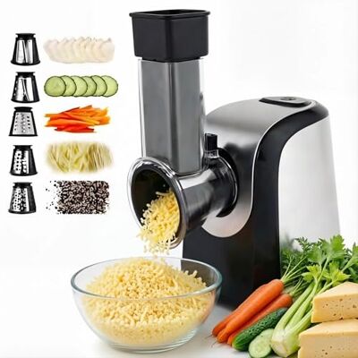 COOCHEER Grattugia Elettrica 5 in 1 150W, Tagliaverdure con 5 Lame in Acciaio Inox per Formaggio, Frutta e Verdura, Tritatutto Senza BPA e Lavabile in Lavastoviglie,Grigio argento COOCHEER Grattugia Elettrica 5 in 1 150W, Tagliaverdure con 5 Lame in Acciaio Inox per Formaggio, Frutta e Verdura, Tritatutto Senza BPA e Lavabile in Lavastoviglie,Grigio argento