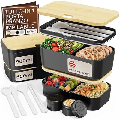 Bento - Coperchio effetto bambù - 1,5L - Compatta Bento - Coperchio effetto bambù - 1,5L - Compatta