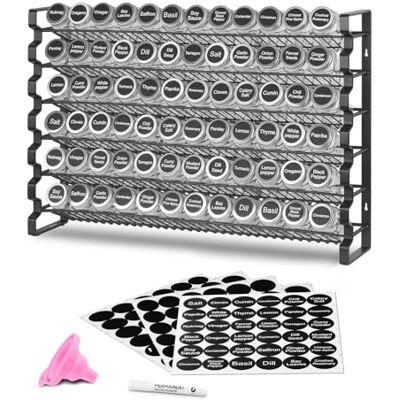 VEVOR Organizzatore per Spezie per Armadietto con 72 Barattoli per Spezie Vuoti, Coperchi, Etichette per Spezie e Imbuto, Set Completo, Organizzatore per Condimenti 591x118x407 mm VEVOR Organizzatore per Spezie per Armadietto con 72 Barattoli per Spezie Vuoti, Coperchi, Etichette per Spezie e Imbuto, Set Completo, Organizzatore per Condimenti 591x118x407 mm
