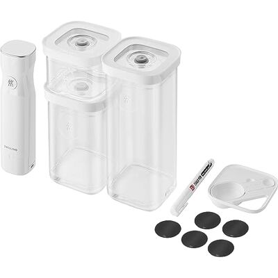ZWILLING FRESH & SAVE CUBE Set di avviamento per sottovuoto, taglia S, set di conservazione sottovuoto da 6 pezzi che include 3x contenitori CUBE S, pompa a vuoto, misurino, etichette NFC ZWILLING FRESH & SAVE CUBE Set di avviamento per sottovuoto, taglia S, set di conservazione sottovuoto da 6 pezzi che include 3x contenitori CUBE S, pompa a vuoto, misurino, etichette NFC
