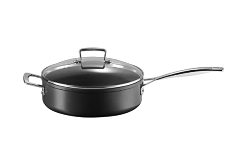 LE CREUSET Padella Sauté con coperchio verto in alluminio antiaderente, diameter 26 cm, per per tutte le fonti di calore, induzione incluso, Nero,