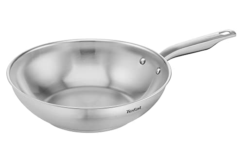 Tefal Padella wok Virtuoso, 28 cm, in acciaio inox di alta qualità, non sigillata, finitura spazzolata, adatta a induzione, adatta al forno fino a 250 °C, in acciaio inox