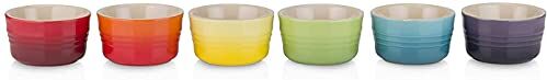 LE CREUSET Set 6 mini ramequin in gres vetrificato, Rotondo, 6 Pezzi, 120 ml Ciascuna, Multicolore Arcobaleno,