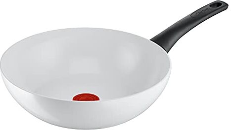 Tefal Ceramic Control Wok Padella 28 cm   Sigillatura sicura in ceramica   Indicatore di temperatura del segnale termico   Facile da pulire   adatto a induzione   Bianco