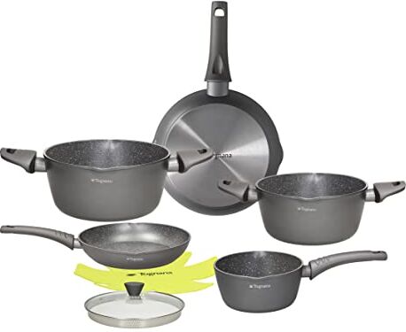 Tognana Ultra Class Induction, Batteria di pentole e padelle, Set con 2 padelle, 3 casseruole, 3 coperchi trasparenti, 8 Pezzi, Alluminio, Grigio