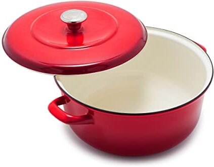 Merten & Storck Forno Olandese in Ferro Smaltato Fatto a Mano, Adatto a Tutti i Tipi di Fornelli, Induzione e Forno, 26 cm/5 L, Rosso